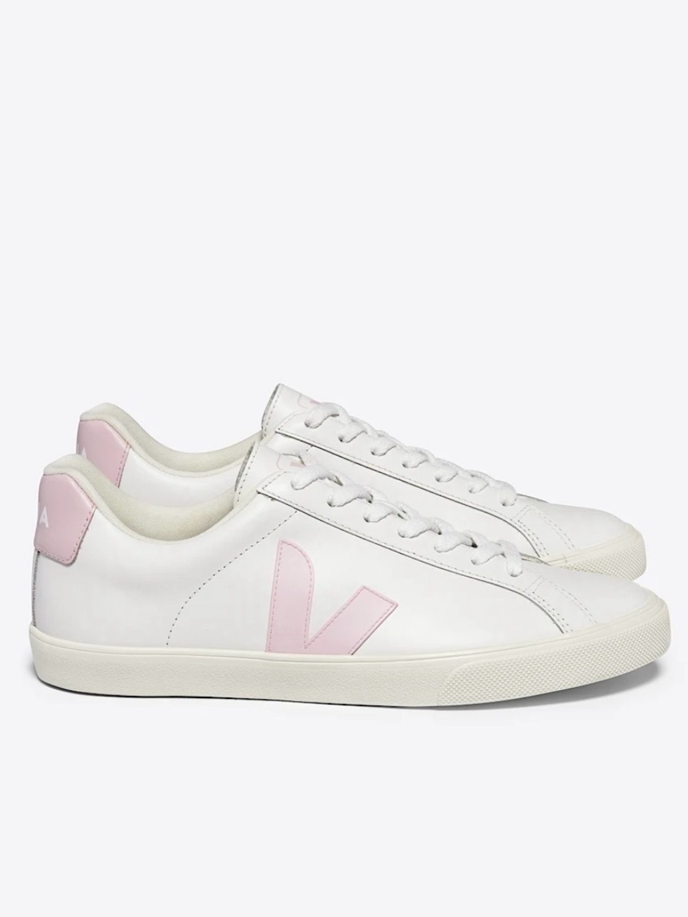 Veja Campo Esplar Leather White Petale Sneakers with Pale Pink V Accent - Picture 9 of 9